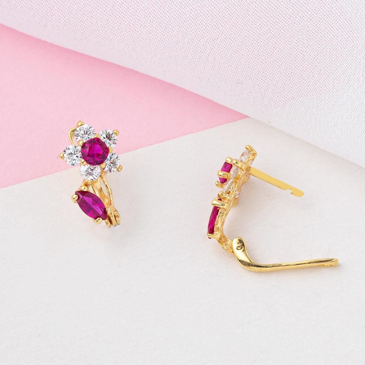 14K Yellow Gold Rose Flower Cubic Zirconia Children's Earrings