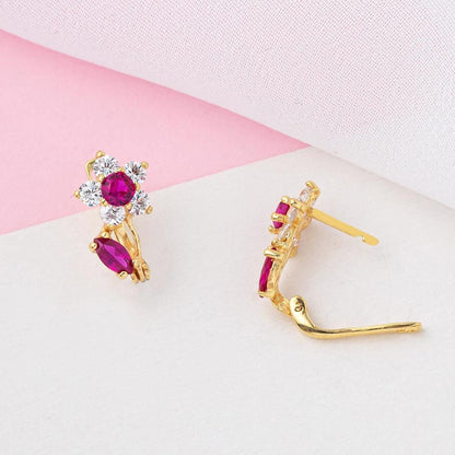 14K Yellow Gold Rose Flower Cubic Zirconia Children's Earrings