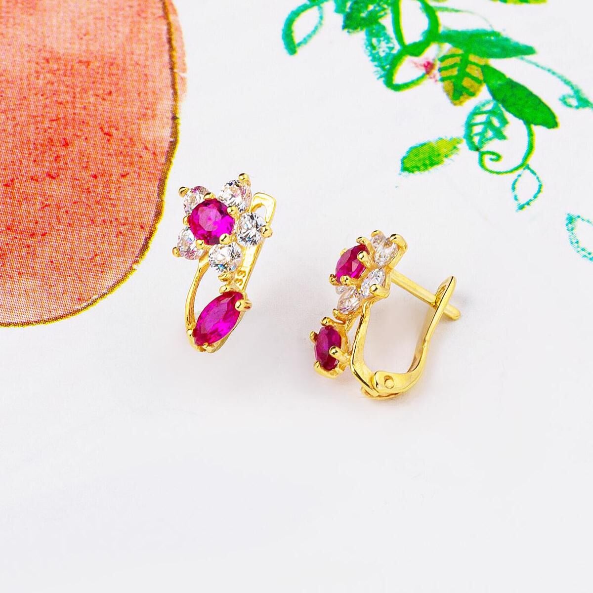 14K Yellow Gold Rose Flower Cubic Zirconia Children's Earrings