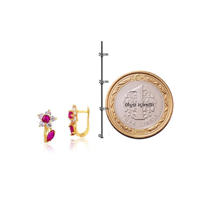 14K Yellow Gold Rose Flower Cubic Zirconia Children's Earrings