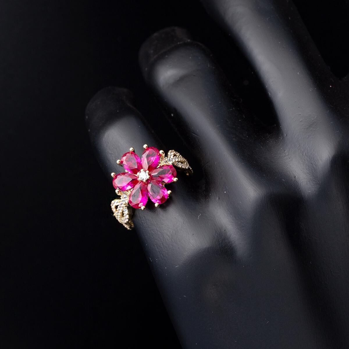 14K Yellow Gold Rose Flower Cubic Zirconia Ring