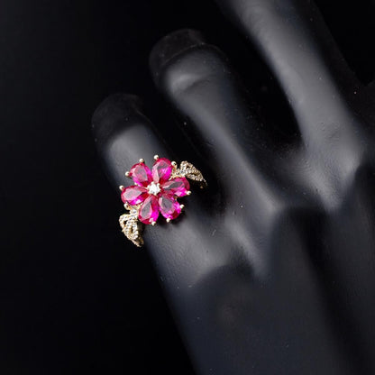 14K Yellow Gold Rose Flower Cubic Zirconia Ring