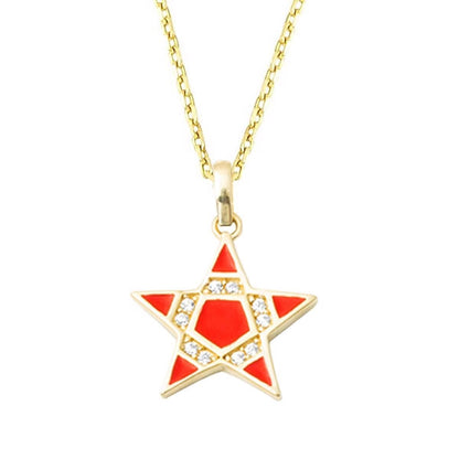 14K Yellow Gold Rose Star Cubic Zirconia Necklace
