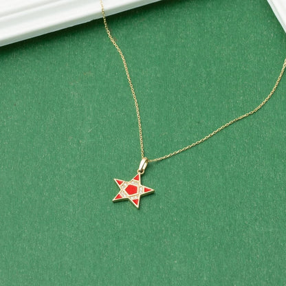14K Yellow Gold Rose Star Cubic Zirconia Necklace