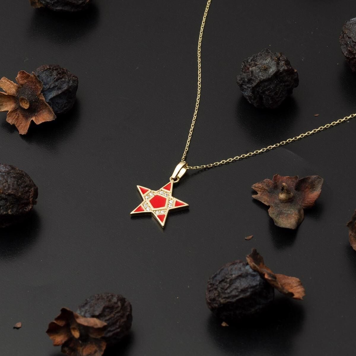 14K Yellow Gold Rose Star Cubic Zirconia Necklace