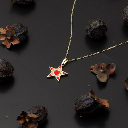 14K Yellow Gold Rose Star Cubic Zirconia Necklace