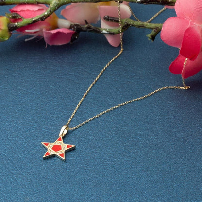 14K Yellow Gold Rose Star Cubic Zirconia Necklace