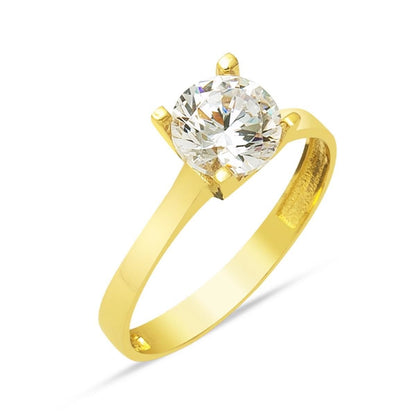 14K Yellow Gold Classic Solitaire Cubic Zirconia Ring