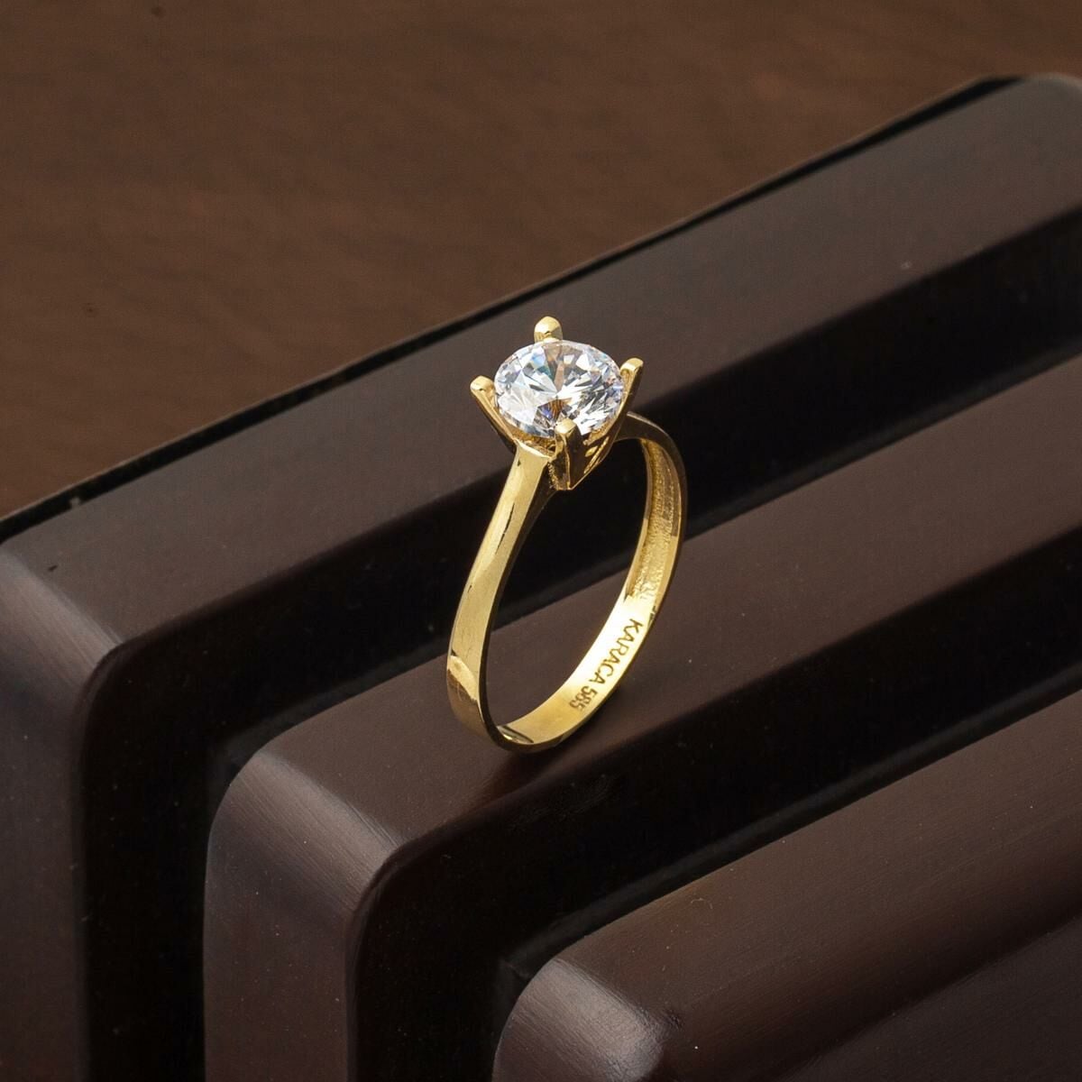 14K Yellow Gold Classic Solitaire Cubic Zirconia Ring