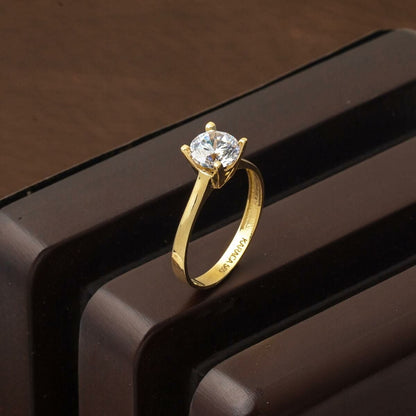 14K Yellow Gold Classic Solitaire Cubic Zirconia Ring