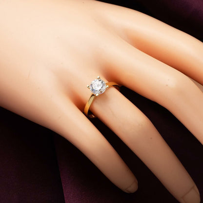 14K Yellow Gold Classic Solitaire Cubic Zirconia Ring