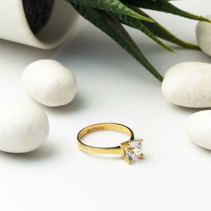 14K Yellow Gold Classic Solitaire Cubic Zirconia Ring