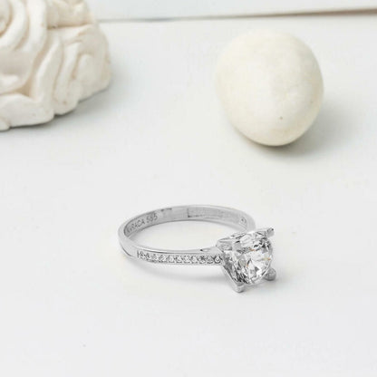 14K White Gold Classic Solitaire Cubic Zirconia Ring