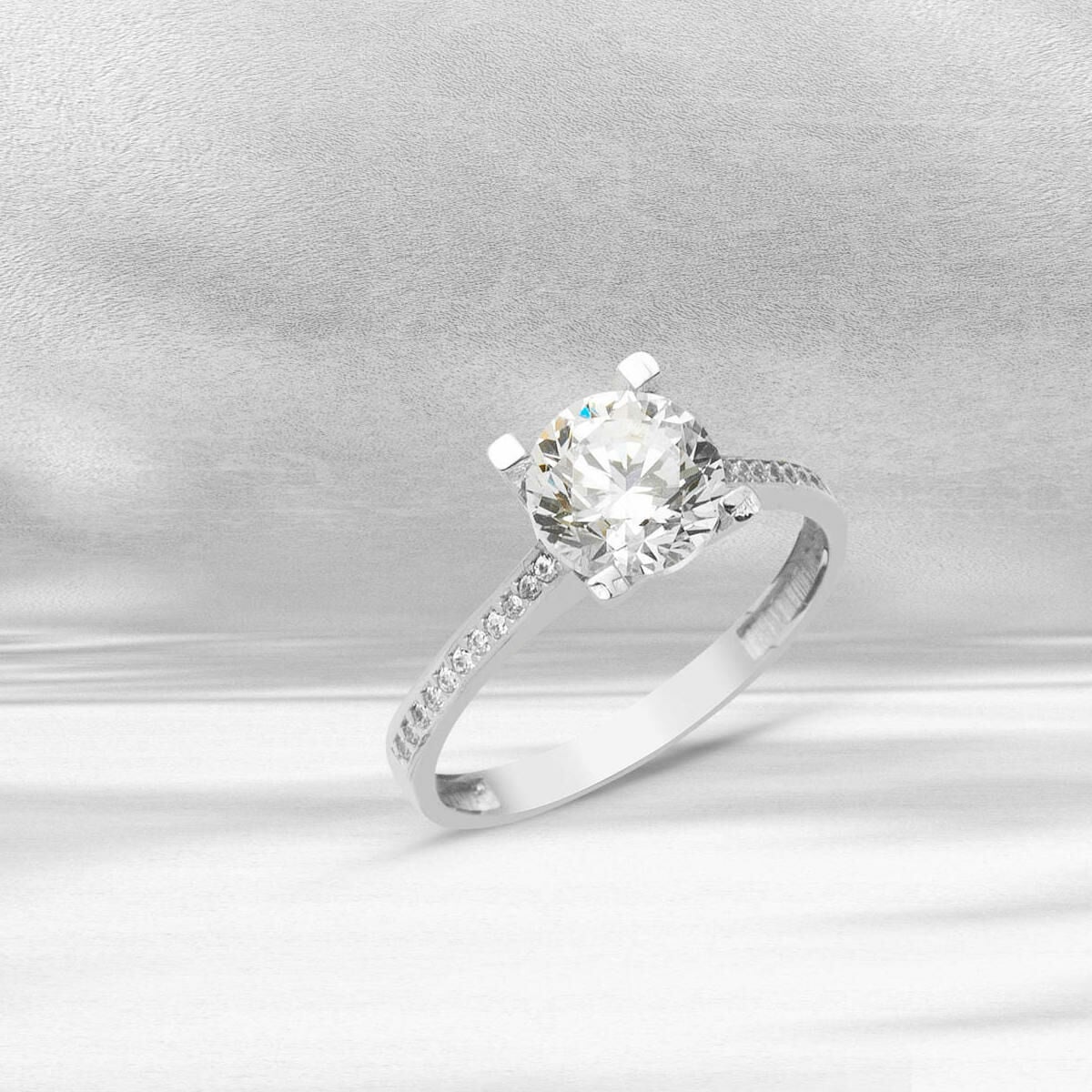 14K White Gold Classic Solitaire Cubic Zirconia Ring