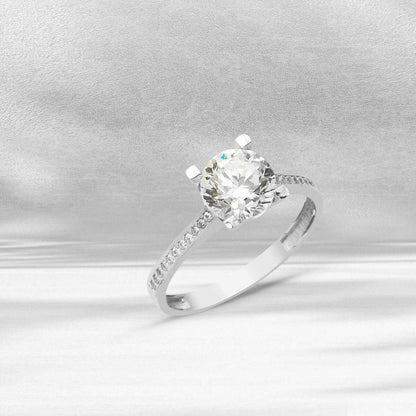 14K White Gold Classic Solitaire Cubic Zirconia Ring