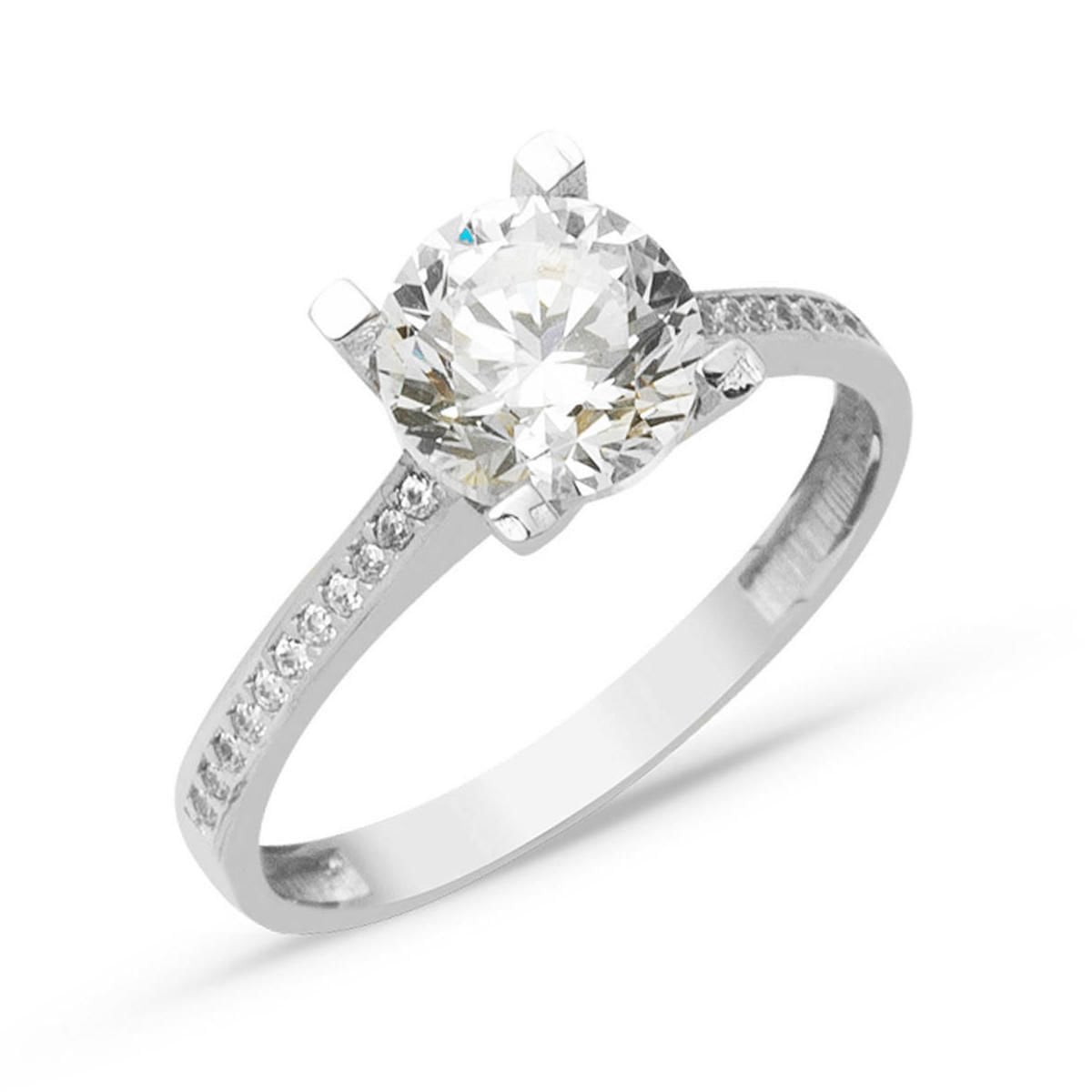 14K White Gold Classic Solitaire Cubic Zirconia Ring