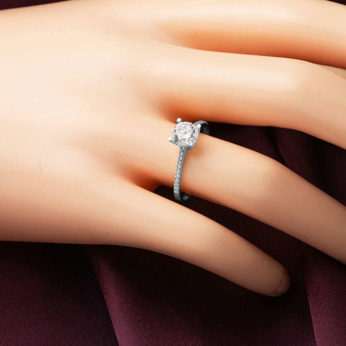 14K White Gold Classic Solitaire Cubic Zirconia Ring