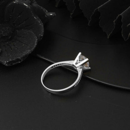 14K White Gold Classic Solitaire Cubic Zirconia Ring