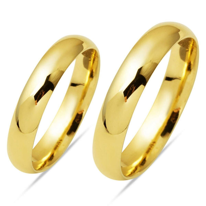 14K Yellow Gold Classic 4 mm Wide Wedding Band Set
