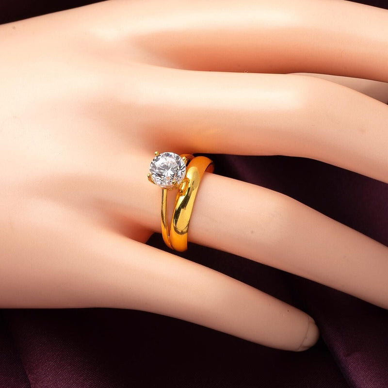 22K Yellow Gold Classic Wedding Band Solitaire Cubic Zirconia Ring