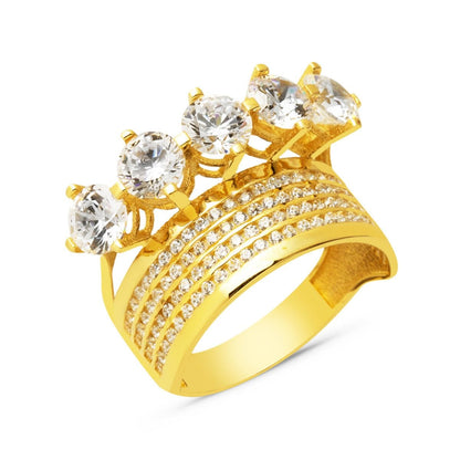14K Yellow Gold Classic Wedding Band Five Stone Cubic Zirconia Ring