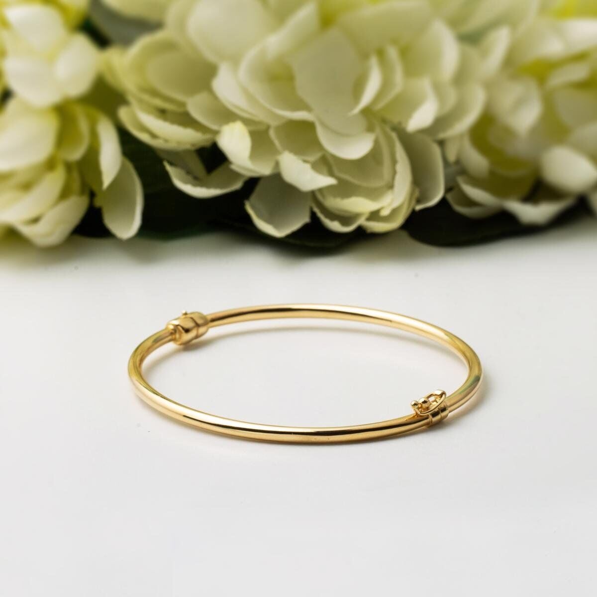 14K Green Gold Classic Tube Hinged Cuff Bangle