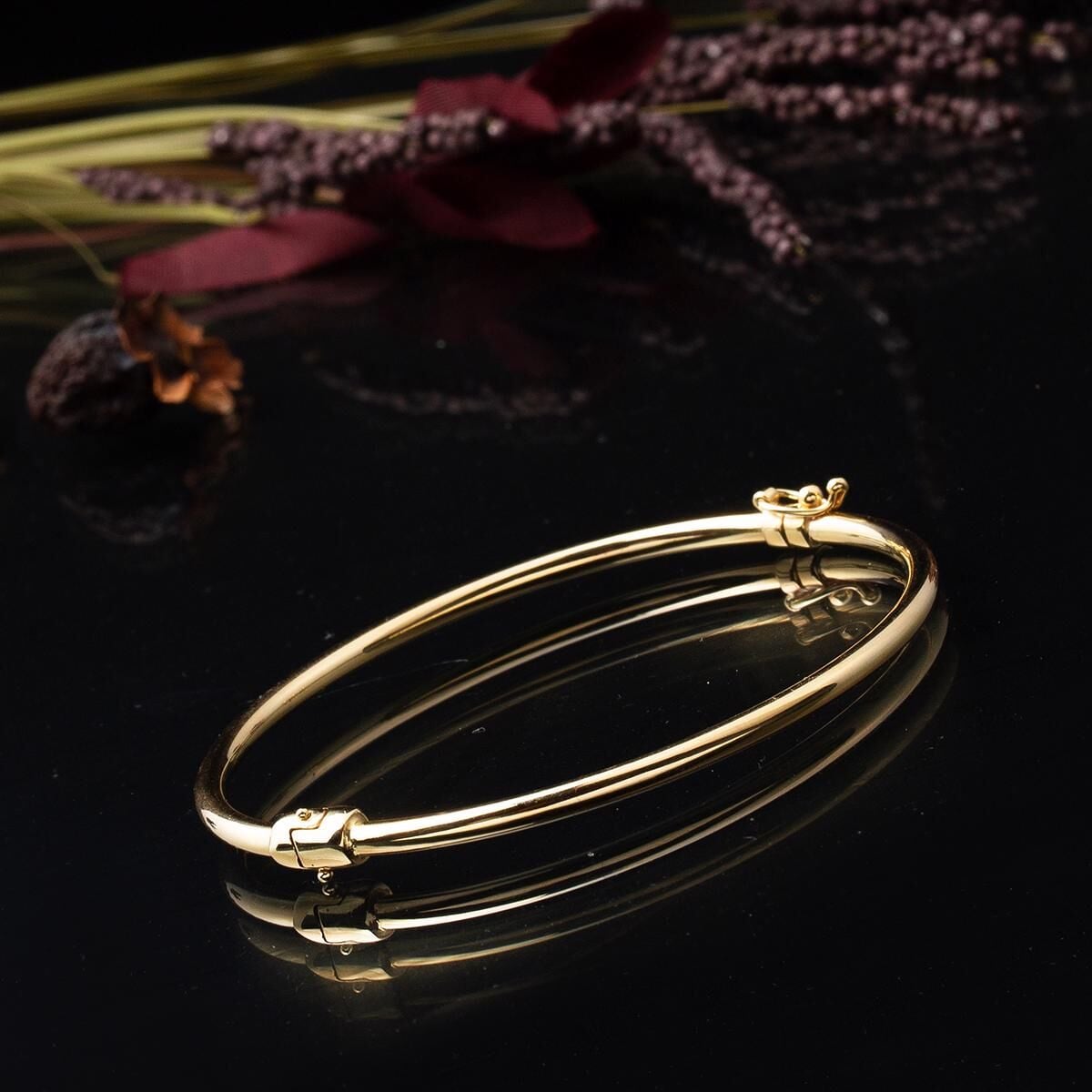 14K Green Gold Classic Tube Hinged Cuff Bangle