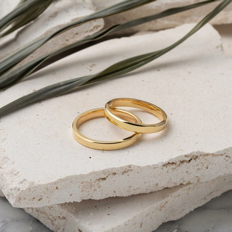 14K Yellow Gold Classic Square-Cut 3 mm Double Wedding Band