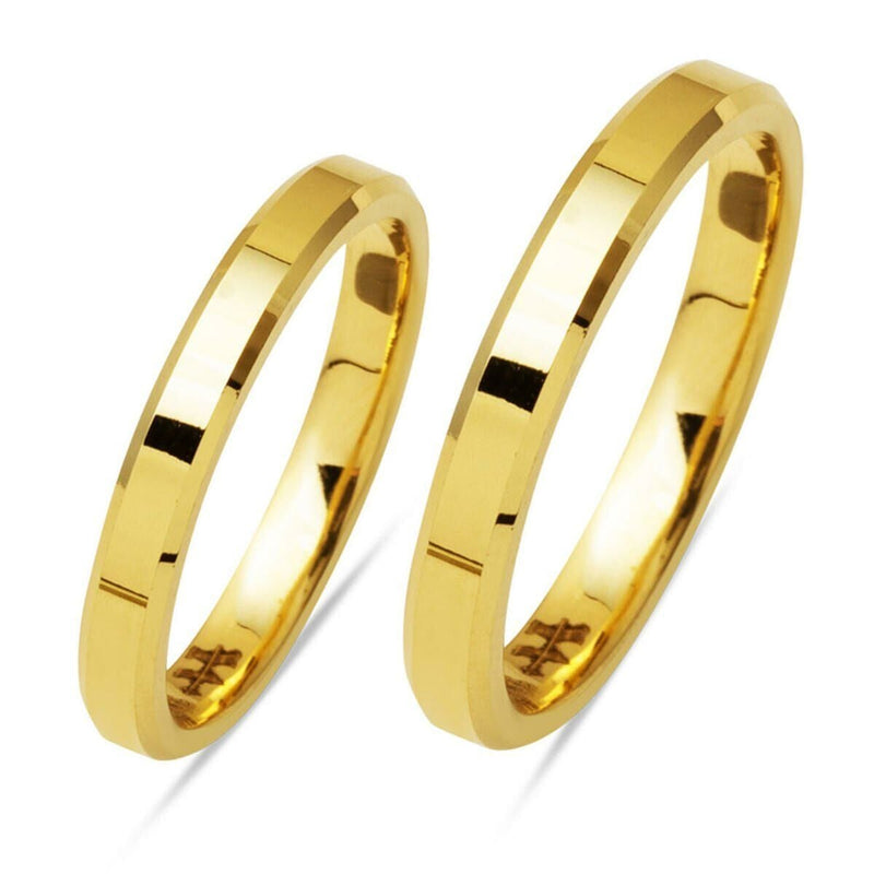 14K Yellow Gold Classic Square-Cut 3 mm Wide Double Wedding Band