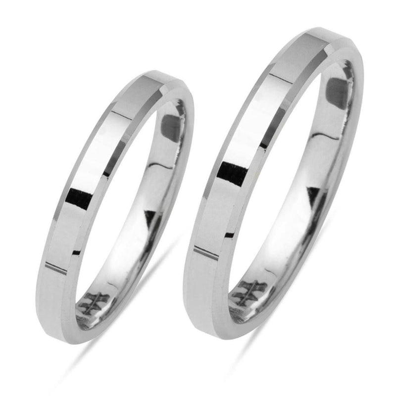14K White Gold Classic Square-Cut Double Wedding Band