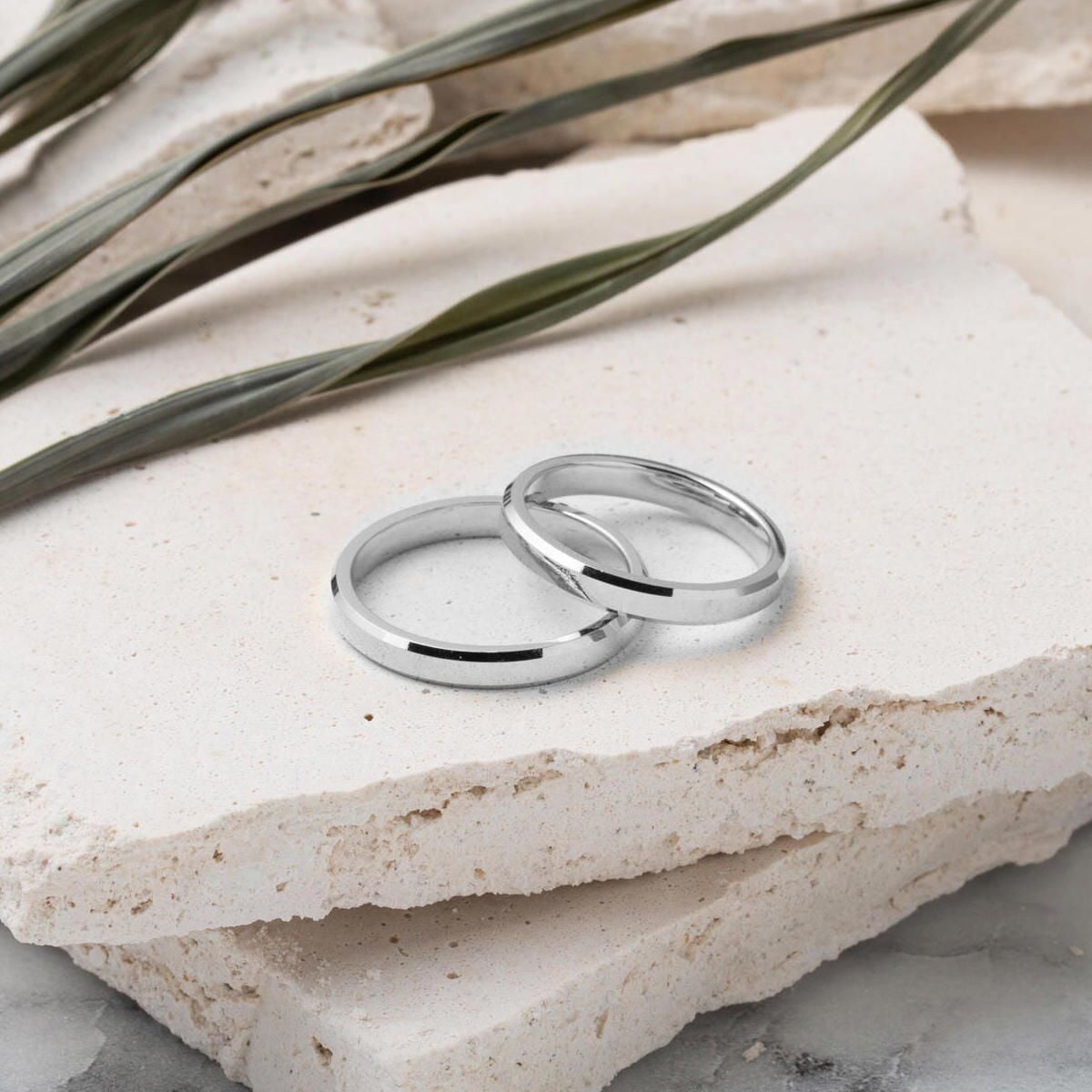 14K White Gold Classic Square-Cut Double Wedding Band