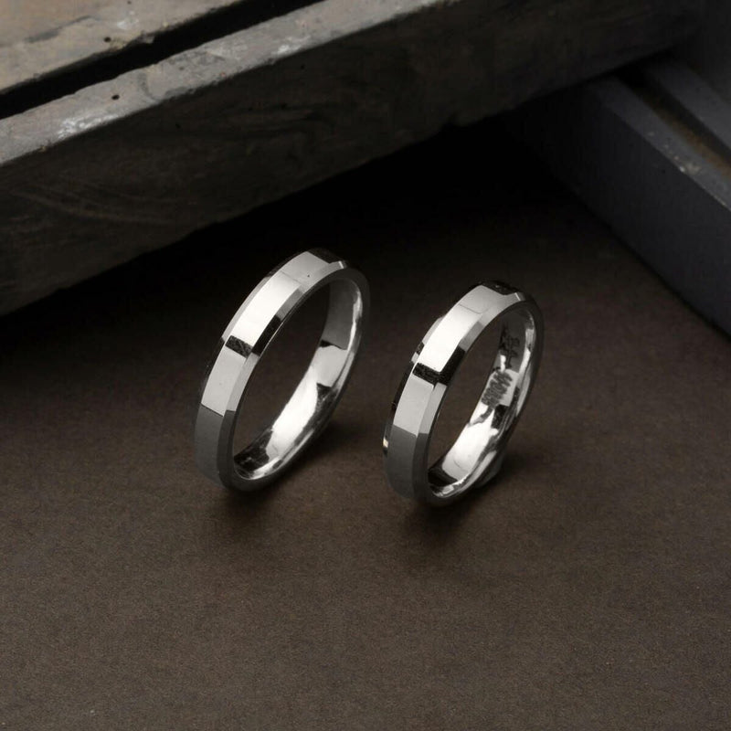 14K White Gold Classic Square-Cut Double Wedding Band 4 mm