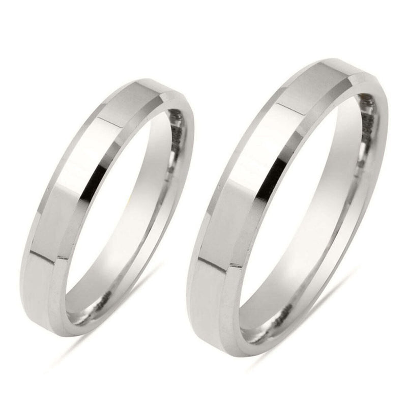 14K White Gold Classic Square-Cut Double Wedding Band 4 mm