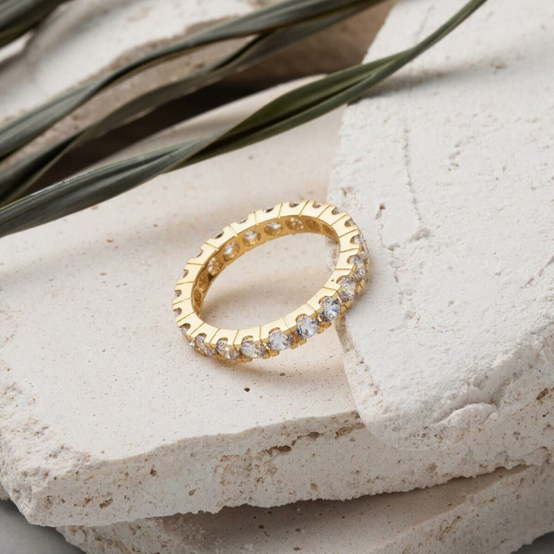 14K Yellow Gold Classic Full Eternity Cubic Zirconia Ring