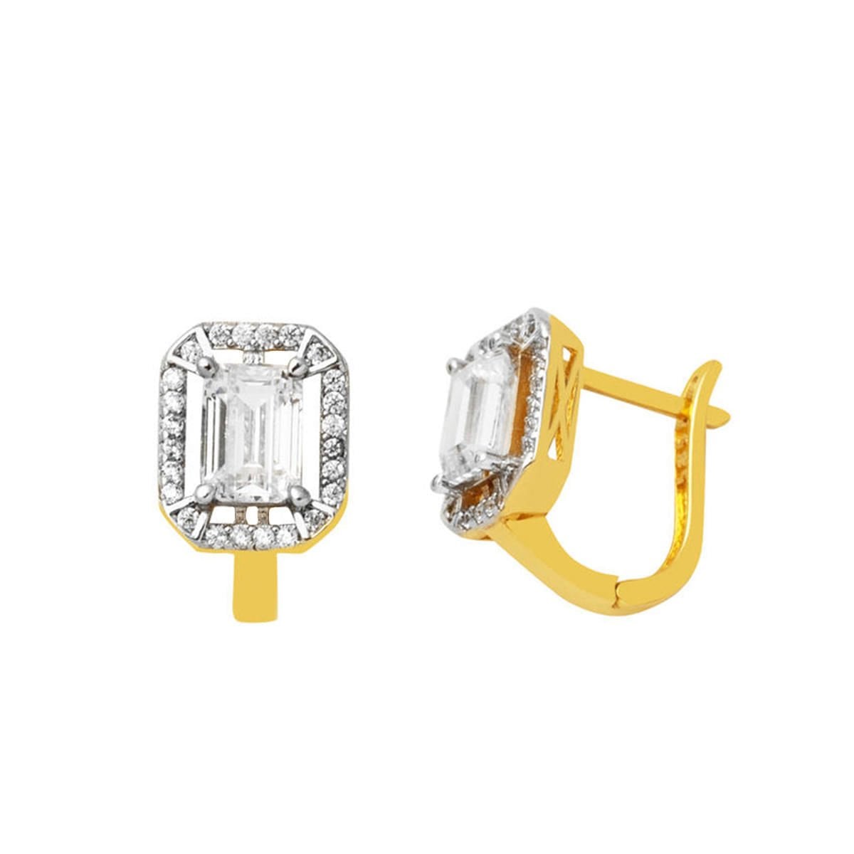 14K Yellow Gold Classic Single Stone Baguette Cubic Zirconia Earrings