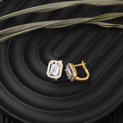 14K Yellow Gold Classic Single Stone Baguette Cubic Zirconia Earrings
