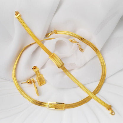 14K Yellow Gold Classic Buckle Trabzon Mesh Jewelry Set