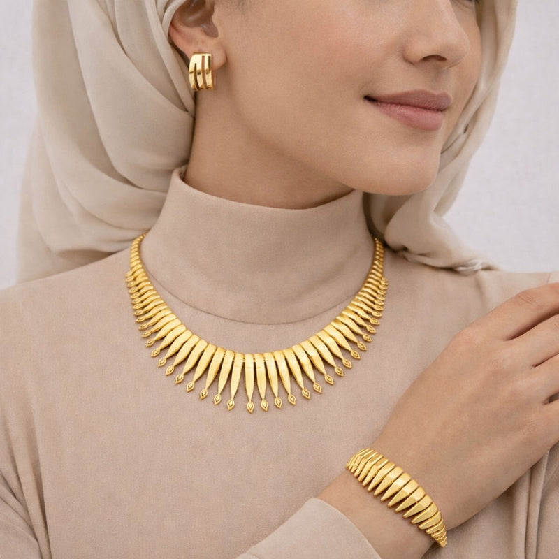 14K Yellow Gold Modern Bridal Jewelry Set
