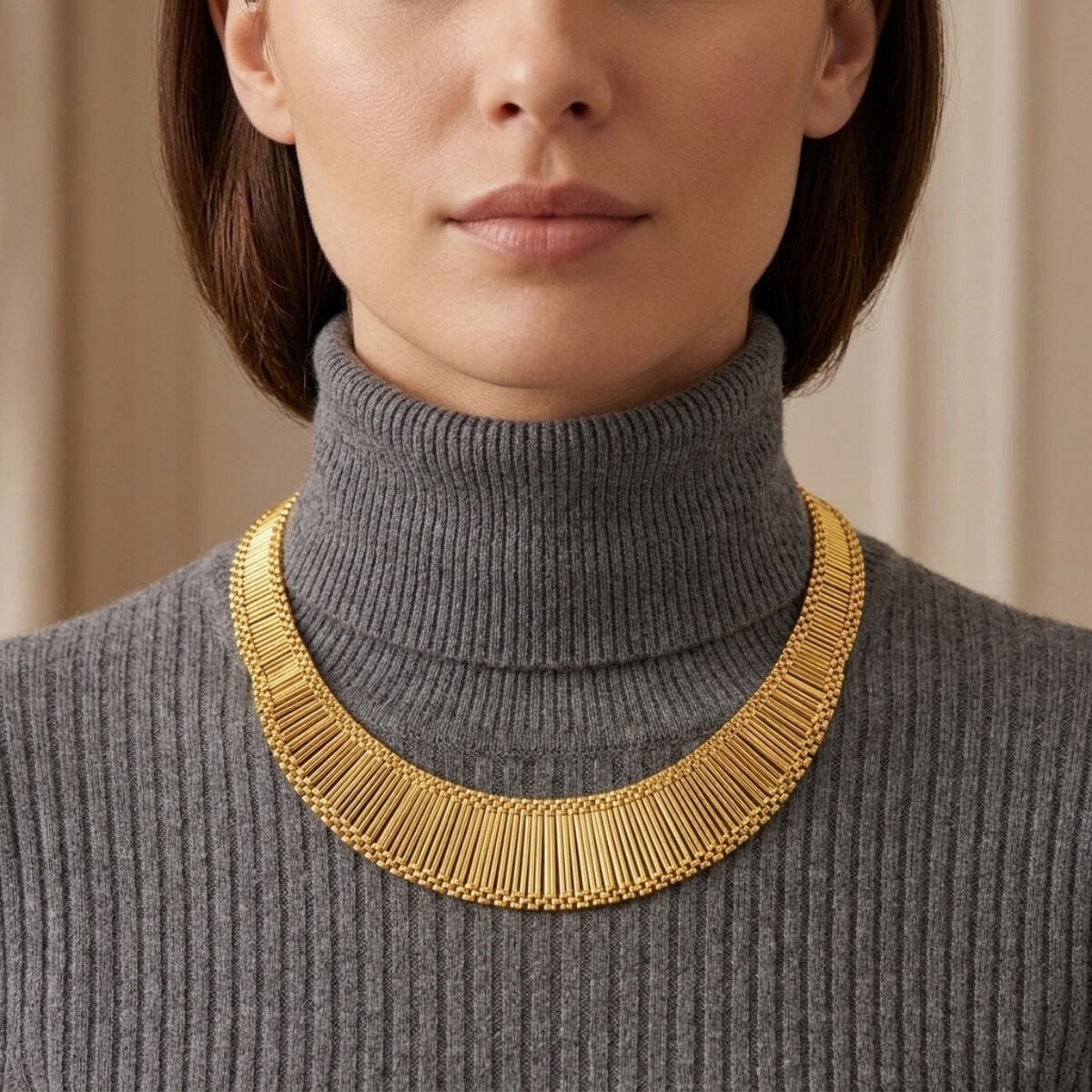 14K Yellow Gold Cleopatra Sparkling Collar Necklace