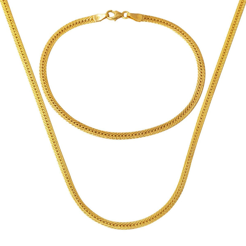 14K Yellow Gold Cobra Woven Chain Necklace Bracelet Set