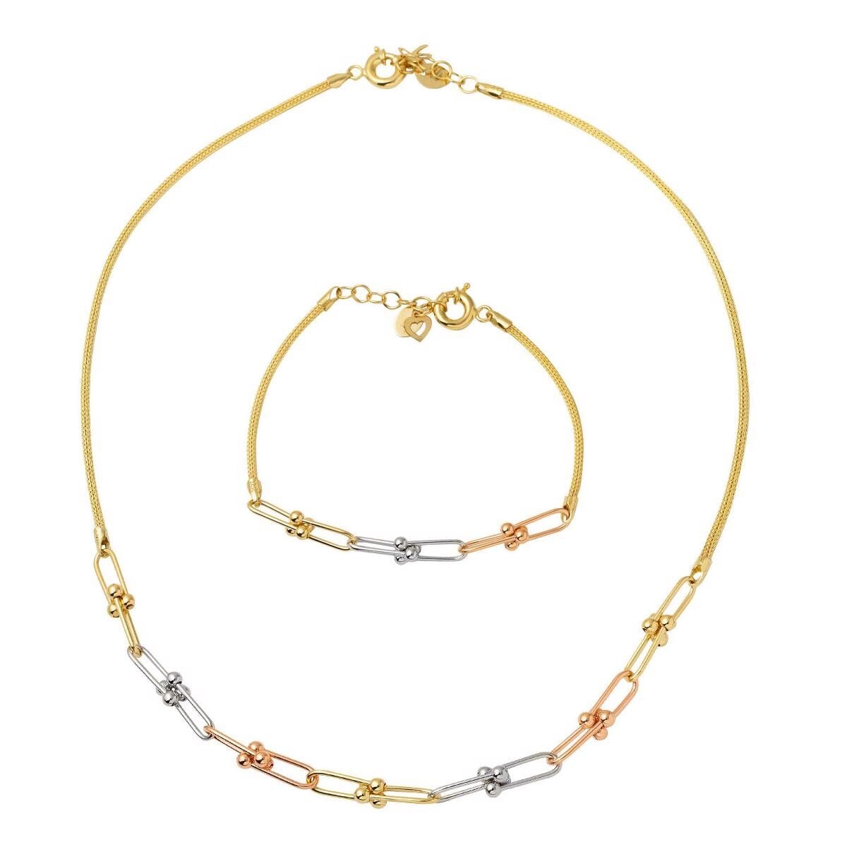 14K Yellow Gold Paperclip Chain Necklace and Bracelet Set (17.3 g)