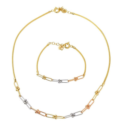 14K Yellow Gold Paperclip Chain Necklace and Bracelet Set (17.3 g)