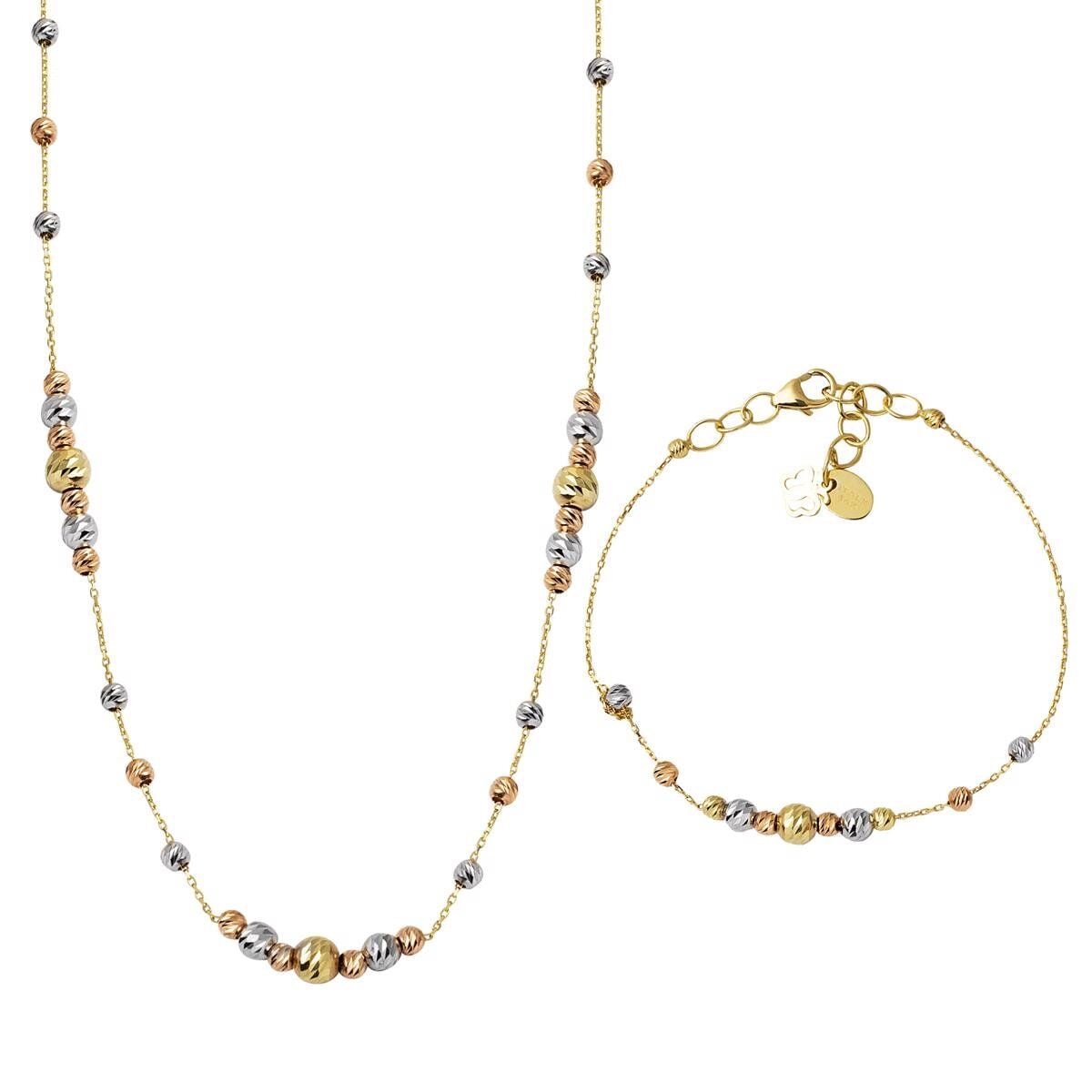 14K Yellow Gold Ball Necklace and Bracelet Jewelry Set