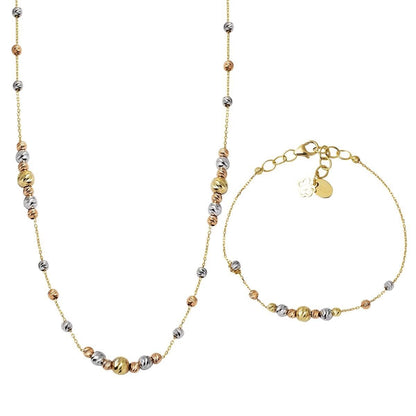 14K Yellow Gold Ball Necklace and Bracelet Jewelry Set