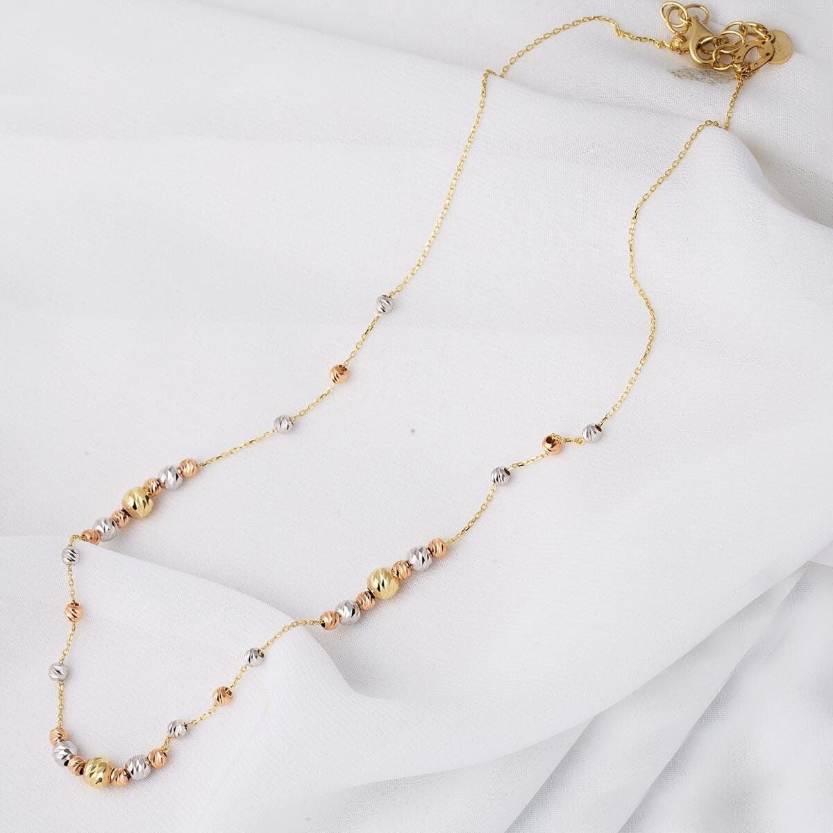 14K Yellow Gold Ball Necklace and Bracelet Jewelry Set