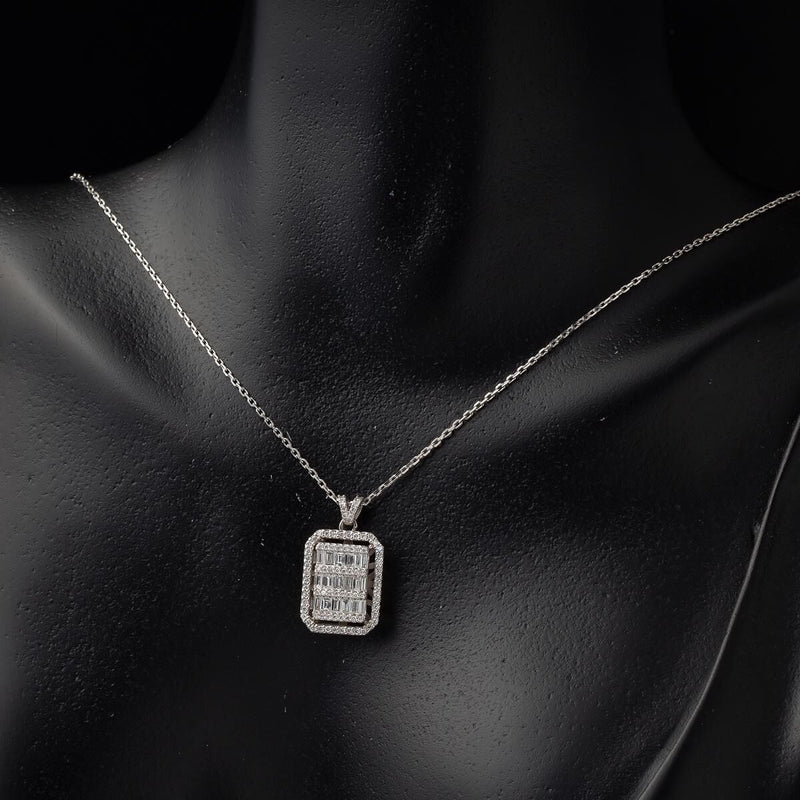 14K White Gold Baguette Diamond Necklace and Earrings Set