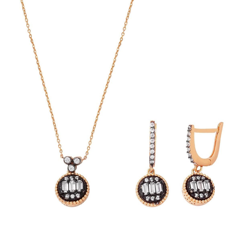 14K Rose Gold Cubic Zirconia Necklace and Earrings Set