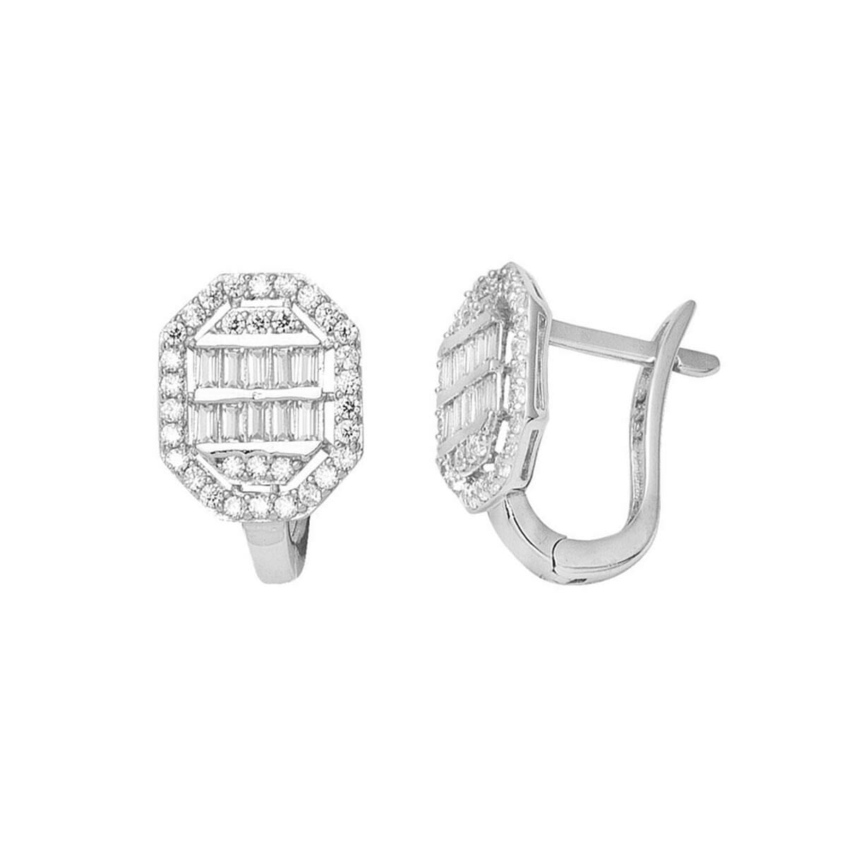 14K White Gold Square-Cut Baguette Cubic Zirconia Earrings