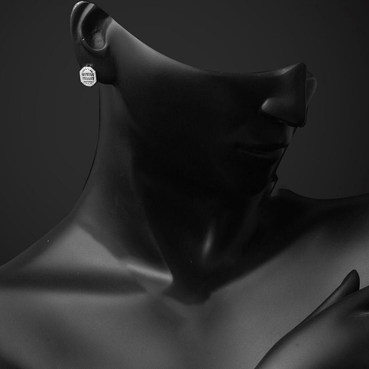 14K White Gold Square-Cut Baguette Cubic Zirconia Earrings