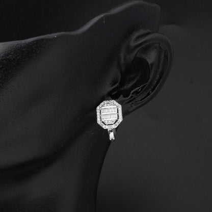 14K White Gold Square-Cut Baguette Cubic Zirconia Earrings